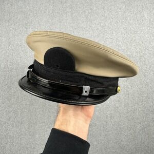 Vintage Bancroft Hat Cap Fitted Mens 7 1/4 Beige Peaked Army Dress 60s